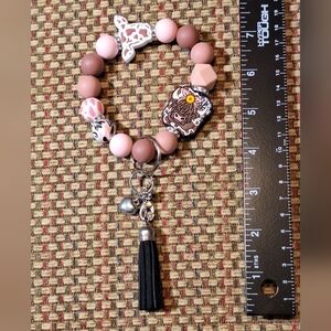 Handcrafted Homemade Artisan Silicone Cow Charm Keychain Bracelet Wristlet